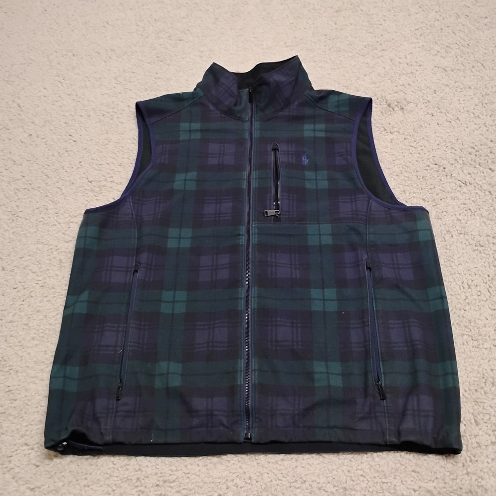 Polo Ralph Lauren Jacket Mens XL Green Blackwatch Tartan Plaid Vest Performance